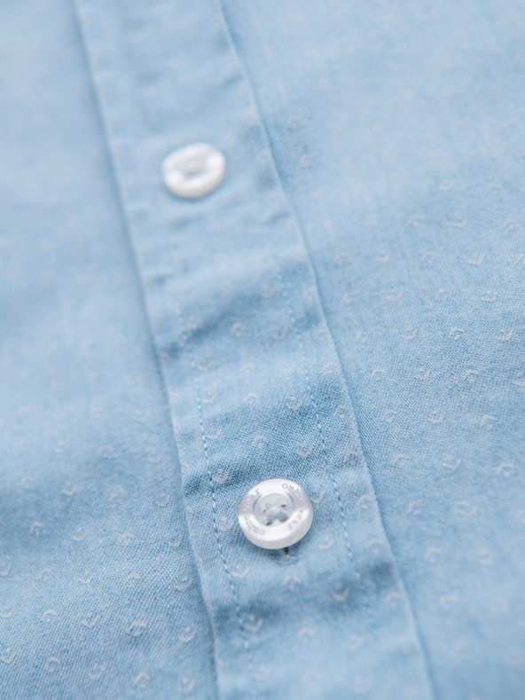 Ombre Clothing Pánská vzorovaná jemná džínová košile s kapsou - světle modrá Ombre Clothing