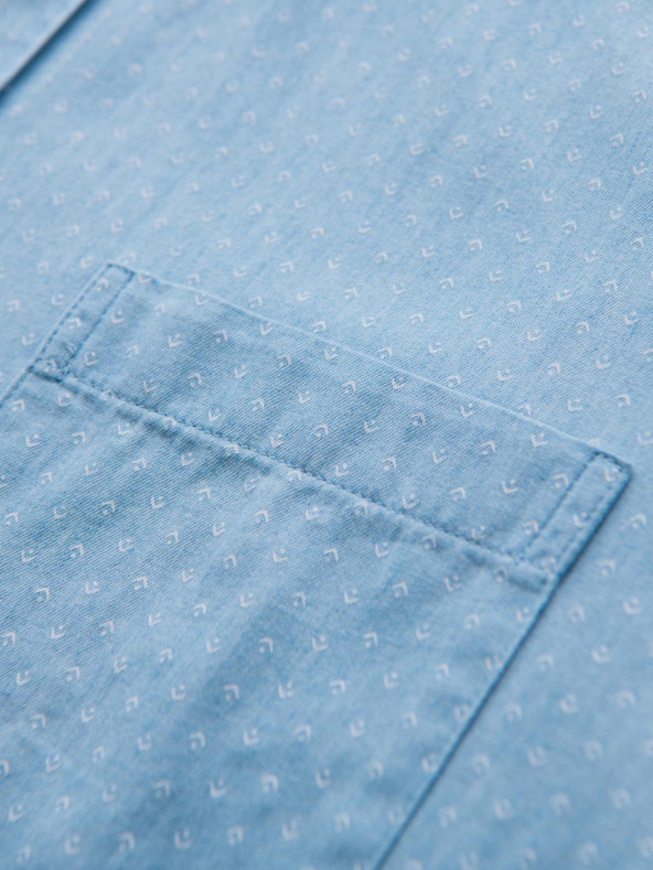 Ombre Clothing Pánská vzorovaná jemná džínová košile s kapsou - světle modrá Ombre Clothing
