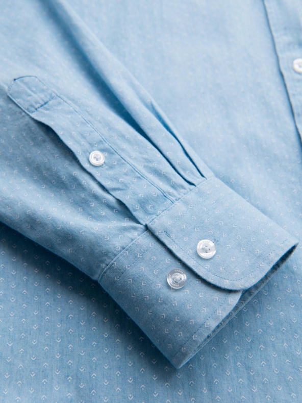 Ombre Clothing Pánská vzorovaná jemná džínová košile s kapsou - světle modrá Ombre Clothing