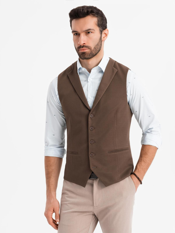 Ombre Clothing Pánská strukturovaná pletená vesta na míru s klopami Ombre Clothing