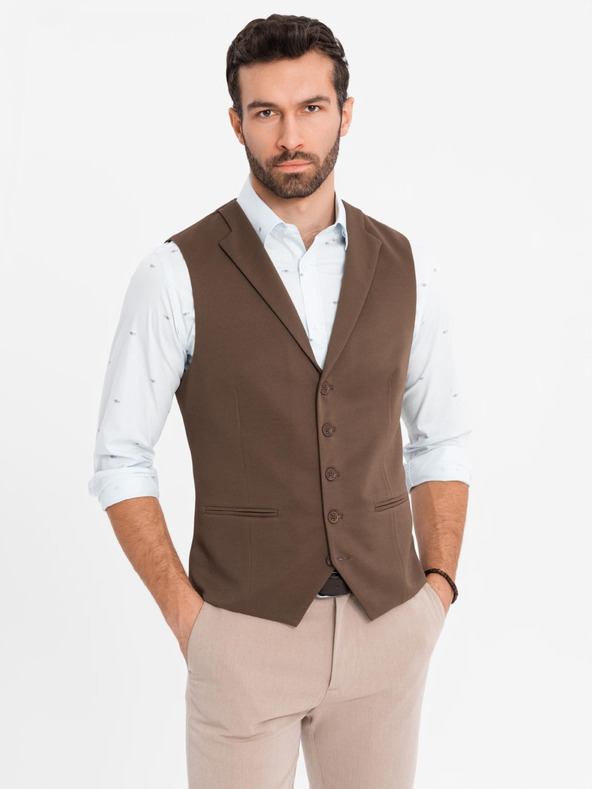 Ombre Clothing Pánská strukturovaná pletená vesta na míru s klopami Ombre Clothing