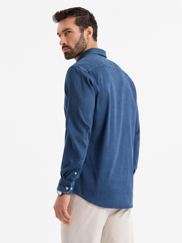 Ombre Clothing Pánská džínová košile s lyocellem a výšivkou na prsou Ombre Clothing