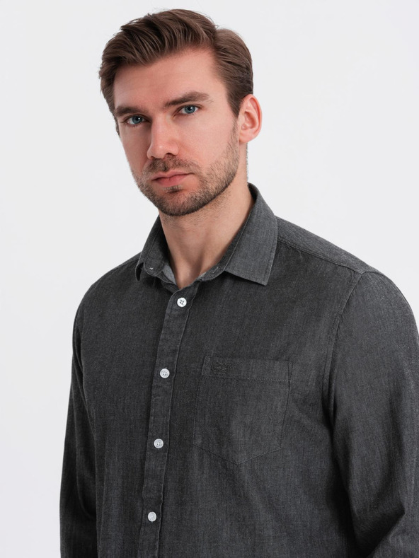 Ombre Clothing Pánská džínová košile s vyšívanou kapsou Ombre Clothing