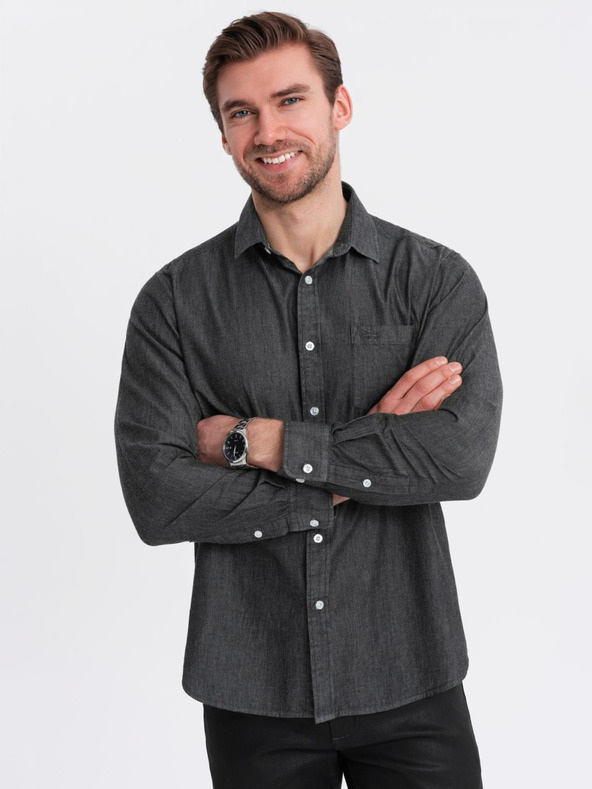 Ombre Clothing Pánská džínová košile s vyšívanou kapsou Ombre Clothing