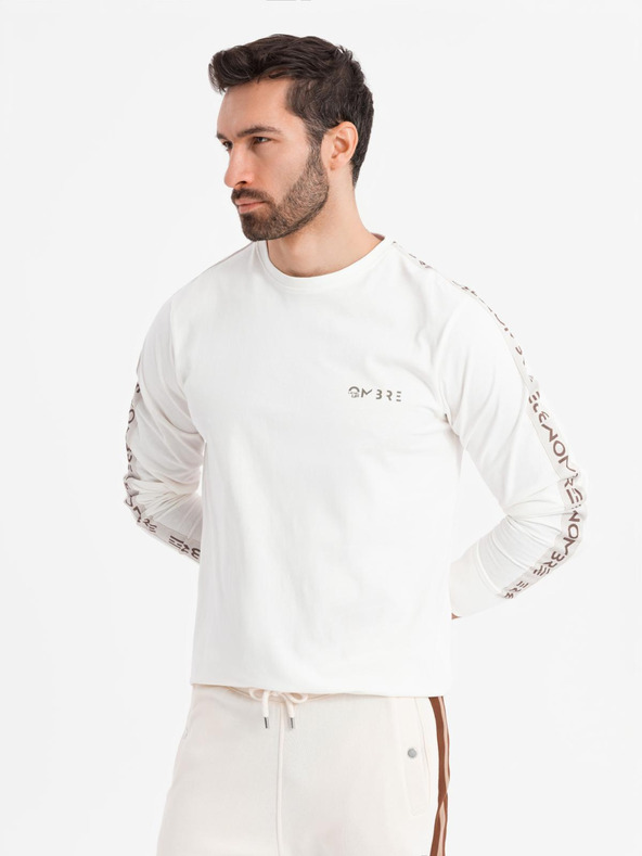 Ombre Clothing Pánské bavlněné tričko s dlouhým rukávem a lemováním a potiskem na hrudi Ombre Clothing