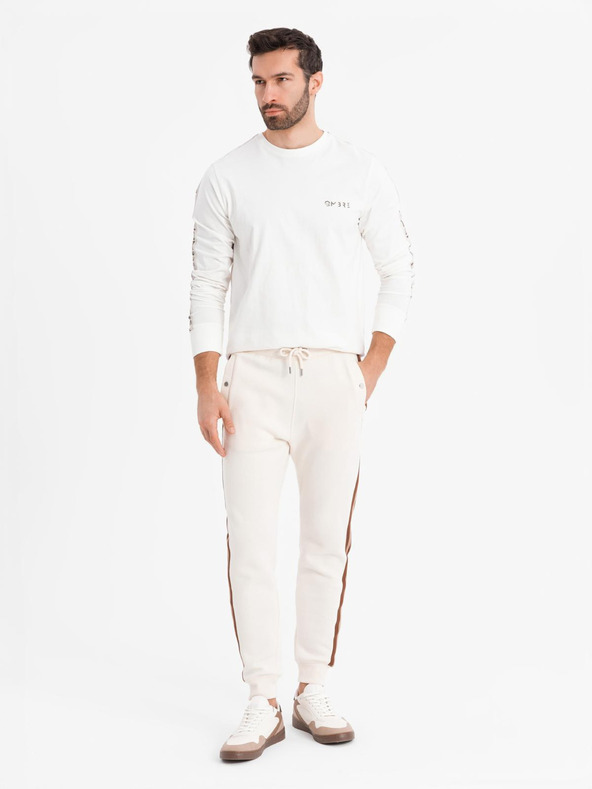 Ombre Clothing Pánské bavlněné tričko s dlouhým rukávem a lemováním a potiskem na hrudi Ombre Clothing