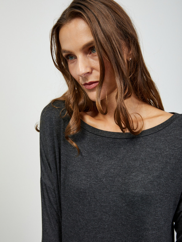 ZOOT.lab Tmavě šedé dámské žíhané basic tričko s dlouhým rukávem ZOOT.lab Leticia