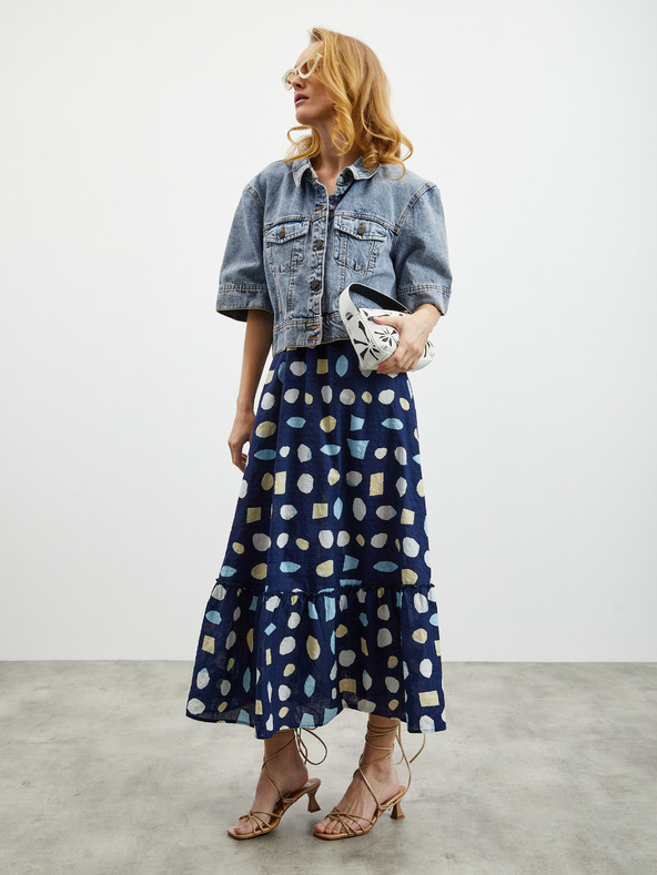 ZOOT.lab Tmavě modré dámské vzorované maxišaty s volánem ZOOT.lab Grete