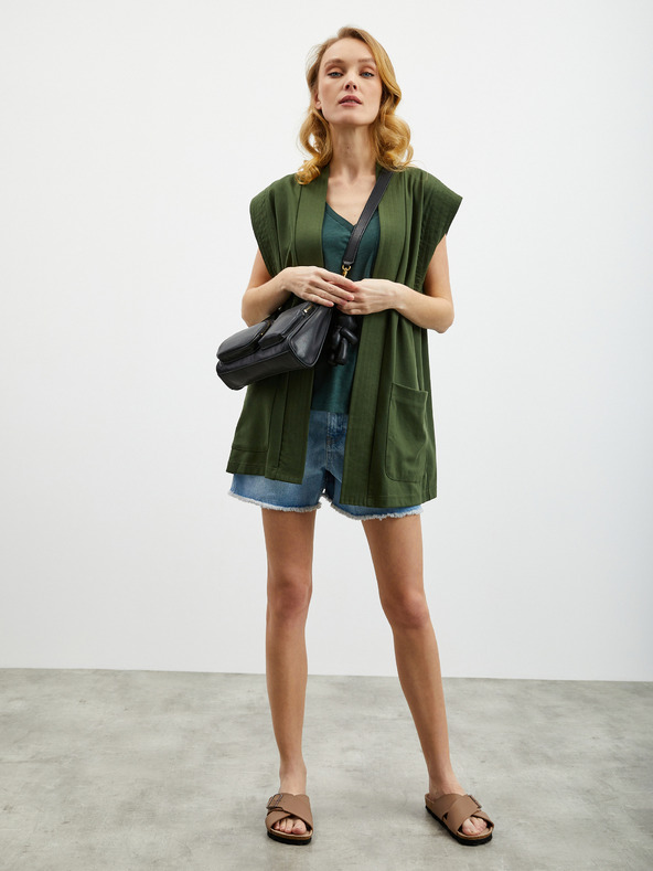 ZOOT.lab Tmavě zelené dámské lněné tílko s kapsičkou ZOOT.lab Josi