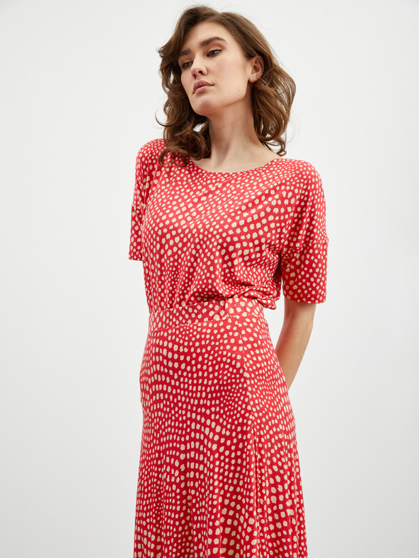 ZOOT.lab Béžovo-červená vzorovaná midi sukně s rozparkem ZOOT.lab Norine