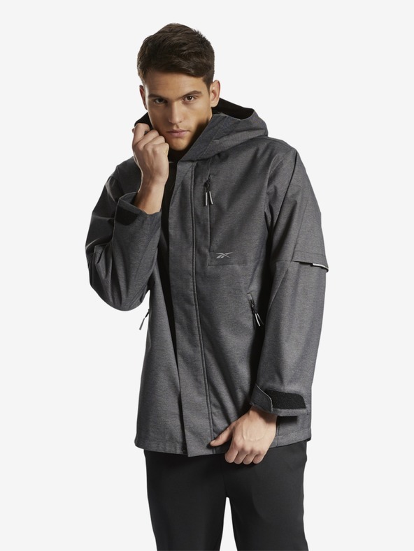 Reebok Tmavě šedá pánská žíhaná bunda s kapucí Reebok DMX HD SHELL MID JK