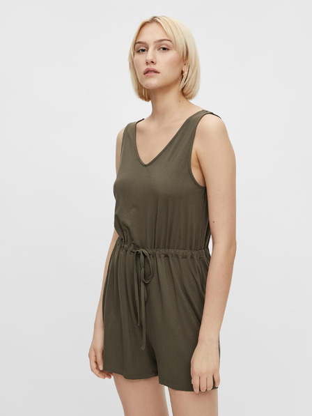 Pieces Khaki krátký overal se zavazováním Pieces Neora