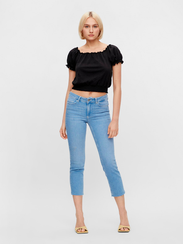 Pieces Černá krátká halenka Pieces Leaf