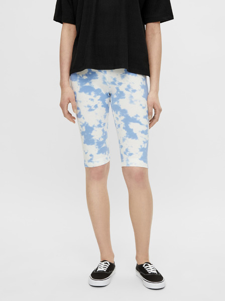 Pieces Bílo-modré vzorované krátké legíny Pieces Tabbi Biker shorts