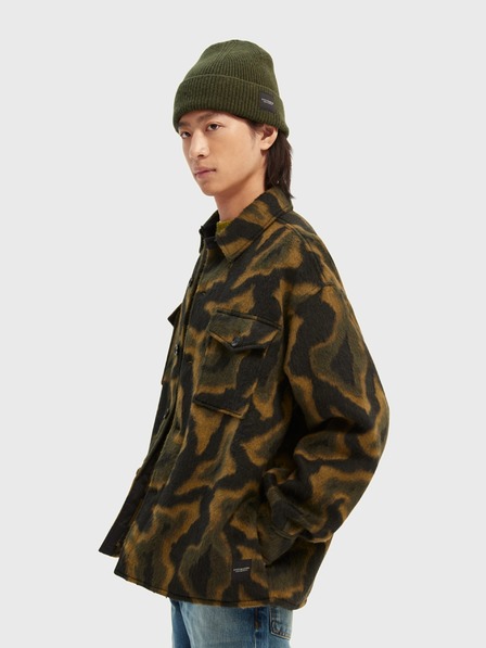 Scotch & Soda Černo-zelená pánská vzorovaná košilová bunda s příměsí vlny Scotch & Soda