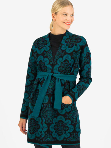 Blutsgeschwister Petrolejovo-černý dámský vzorovaný cardigan Blutsgeschwister La Boheme Carpet