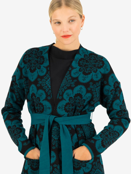 Blutsgeschwister Petrolejovo-černý dámský vzorovaný cardigan Blutsgeschwister La Boheme Carpet