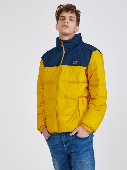 Quiksilver Modro-žlutá pánská prošívaná zimní bunda Quiksilver Wolf Shoulder