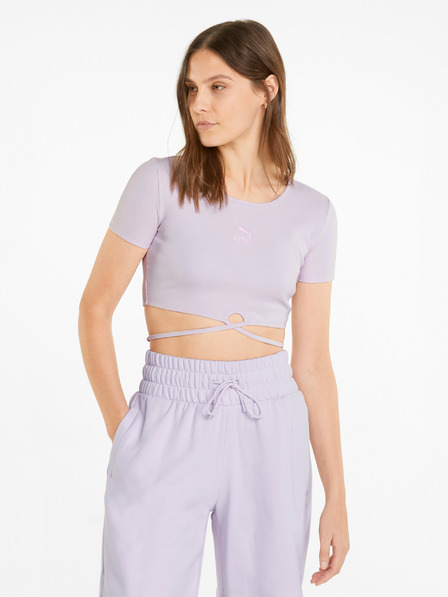 Puma Světle fialové dámské žebrované cropped tričko se zavazováním Puma