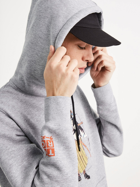 Celio Šedá pánská mikina s potiskem Celio TORC