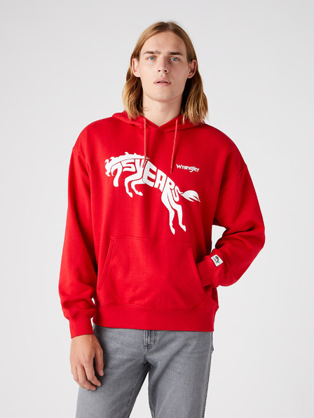 Wrangler Červená unisex vzorovaná mikina s kapucí Wrangler