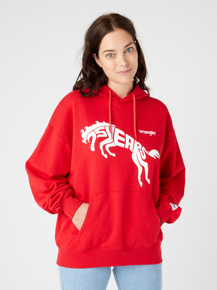 Wrangler Červená unisex vzorovaná mikina s kapucí Wrangler