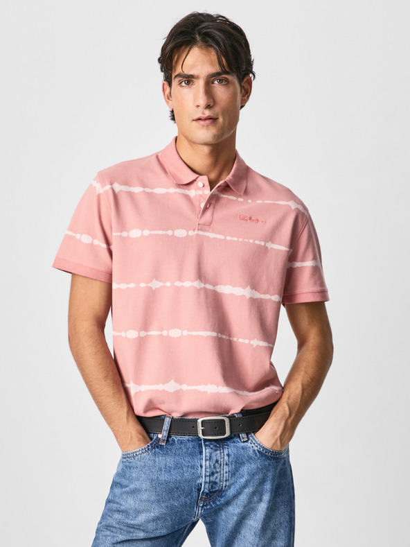 Pepe Jeans Růžové pánské pruhované polo tričko Pepe Jeans Farrell