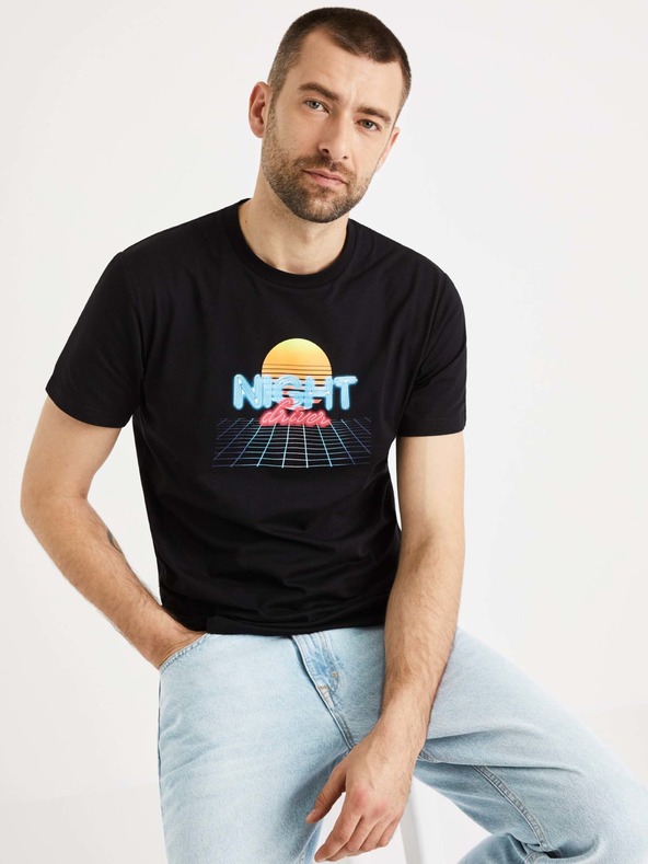 Celio Černé pánské tričko Celio Atenight