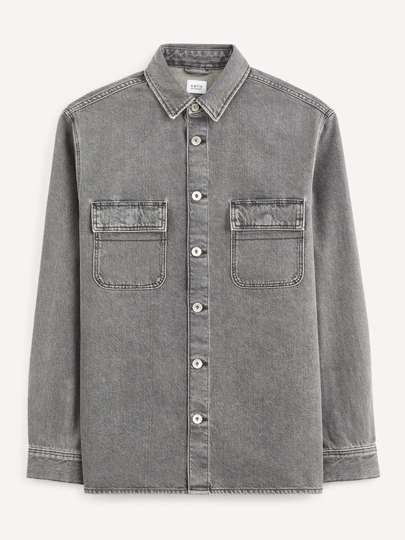 Celio Šedá pánská džínová košile Celio Battery