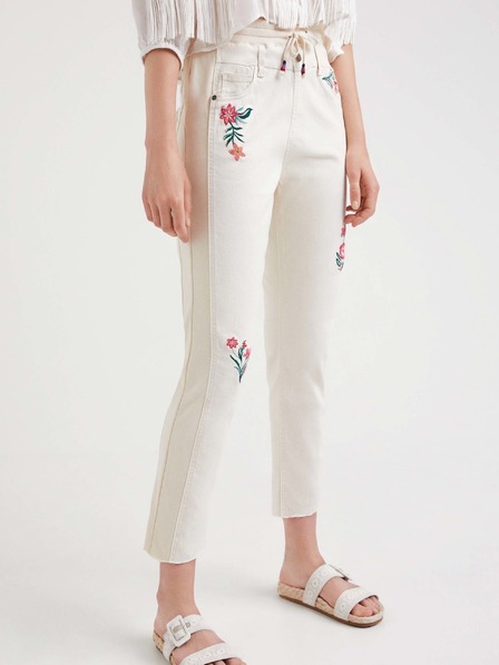 Desigual Krémové dámské květinové kalhoty Desigual Lita