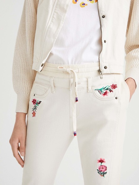 Desigual Krémové dámské květinové kalhoty Desigual Lita