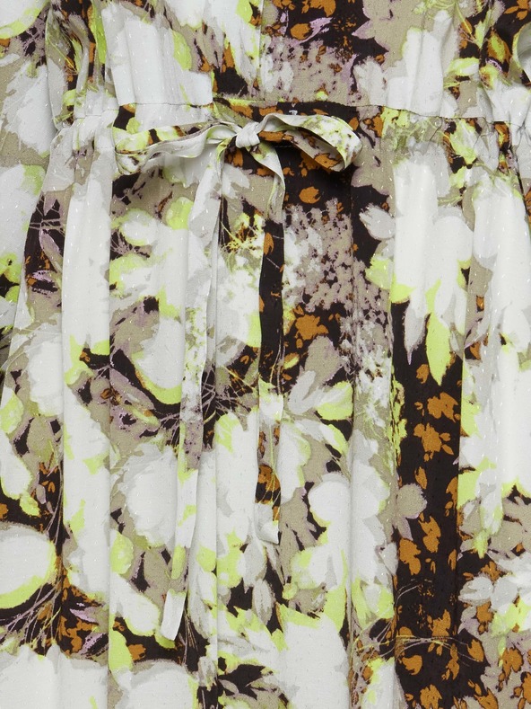 ICHI Hnědo-bílé květované šaty se zavazováním ICHI