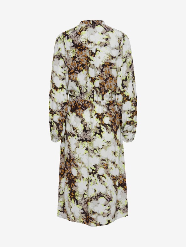 ICHI Hnědo-bílé květované šaty se zavazováním ICHI