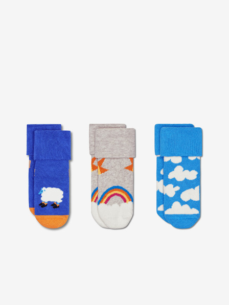 Happy Socks Sada tří párů modrých vzorovaných ponožek Happy Socks