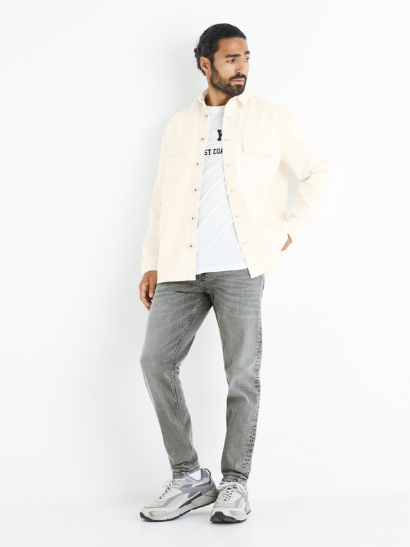 Celio Béžová pánská džínová košile Celio Battery