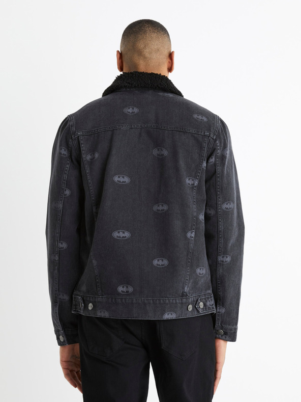 Celio Černá pánská džínová bunda s umělým kožíškem Celio Batman