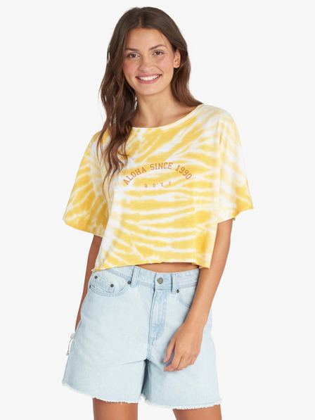 Roxy Bílo-žluté dámské vzorované cropped tričko Roxy Aloha