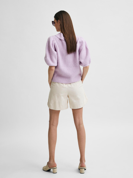 Selected Femme Krémové lněné kraťasy s vysokým pasem Selected Femme Cecilie