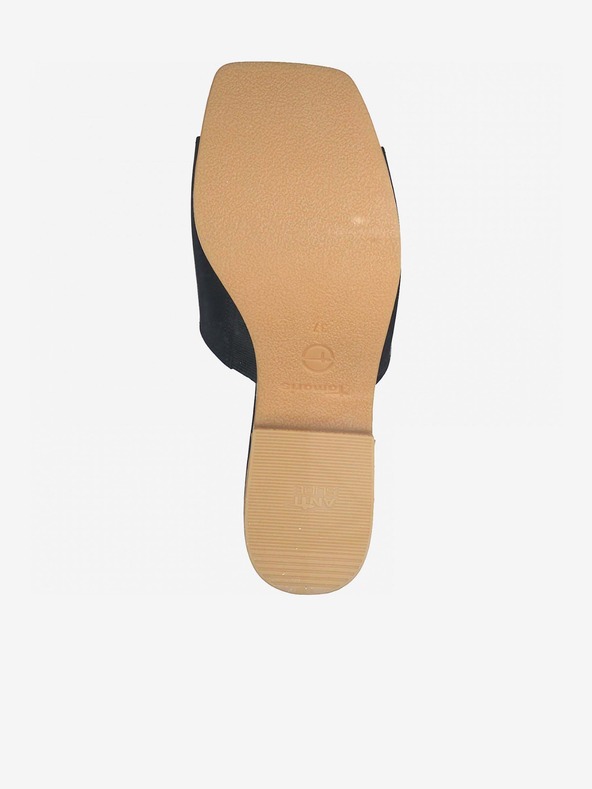 Tamaris Černé kožené pantofle na podpatku Tamaris