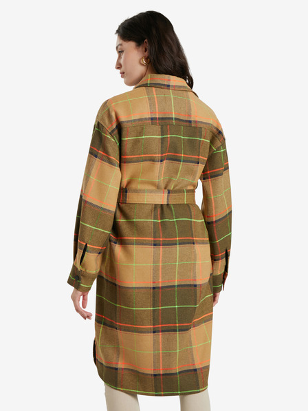 Desigual Hnědý dámský kostkovaný kabát Desigual Abrig Checks
