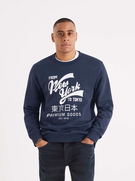 Celio Tmavě modrá pánská mikina s potiskem Celio Beprice