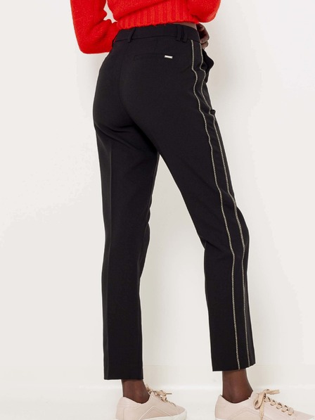 CAMAIEU Černé straight fit kalhoty s lampasem CAMAIEU