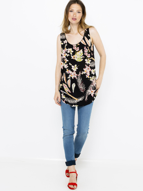 CAMAIEU Černý květovaný top CAMAIEU