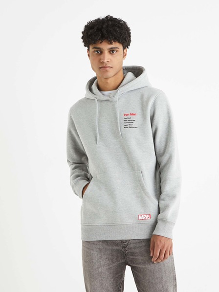 Celio Světle šedá pánská mikina s potiskem Celio Iron Man