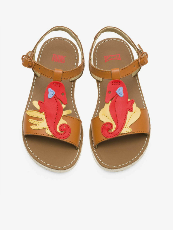 Camper Červeno-hnědé holčičí kožené sandály Camper