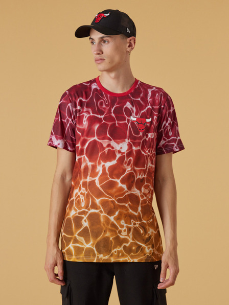 New Era Žluto-červené pánské vzorované tričko New Era Chibul