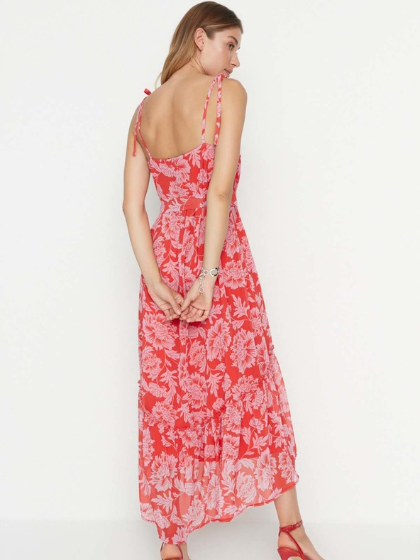 Trendyol Červené květované midišaty na ramínka Trendyol