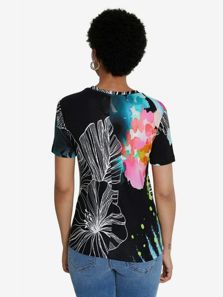 Desigual Černé dámské vzorované tričko Desigual TS Leaves