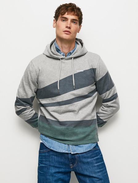 Pepe Jeans Světle šedá pánská žíhaná pruhovaná mikina s kapucí Pepe Jeans Phelix