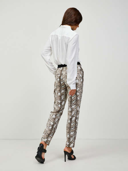 CAMAIEU Bílo-hnědé vzorované straight fit kalhoty CAMAIEU